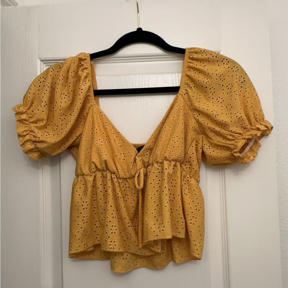 Yellow v neck babydoll blouse